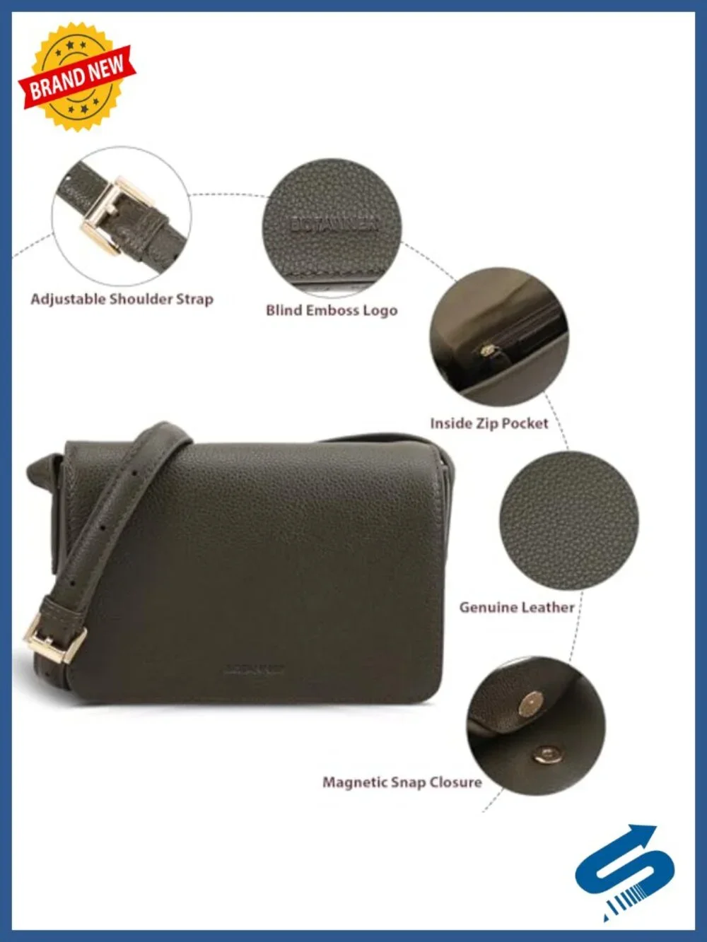 Genuine Leather Crossbody Satchel with Adjustable Strap